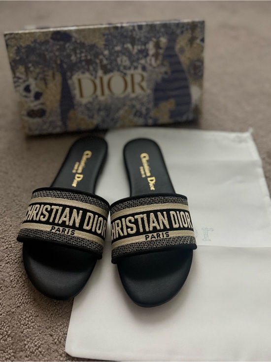 Dior Shoes - Dior Black and Beige Christian Dior Slide Sandals